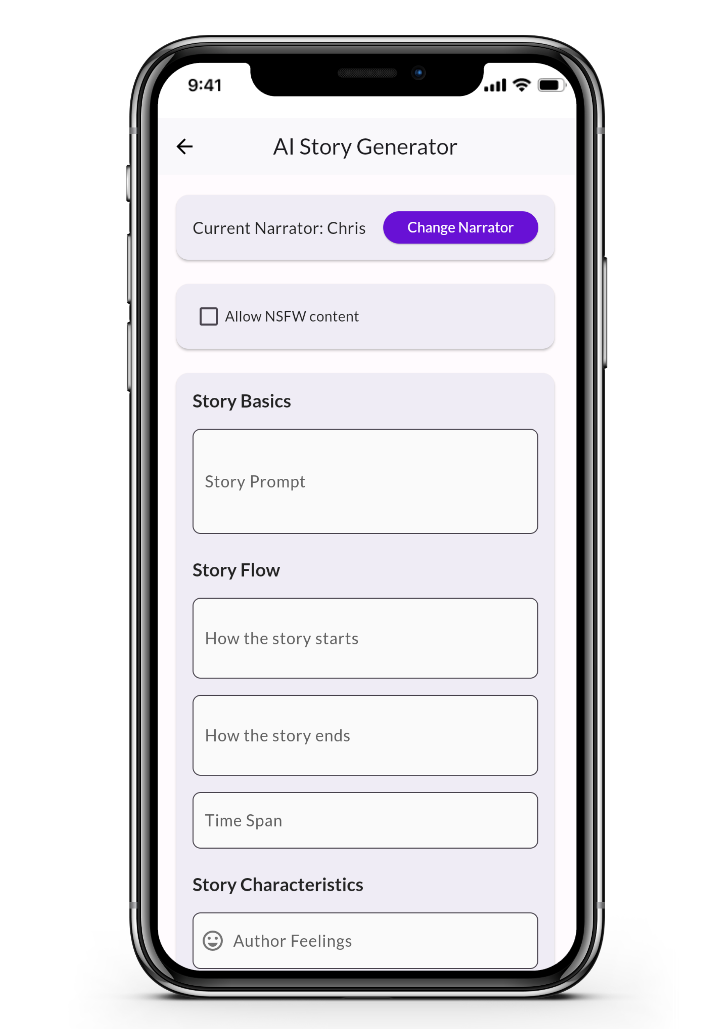 AI story generation feature
